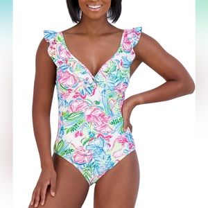 Stella Parker Floral Ruffle One piece suit  size medium